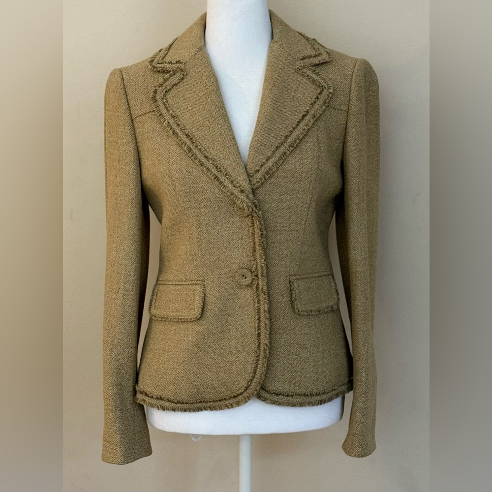 Ann Taylor Beautiful Tailored Fringe detailing 
2 Button Tan Tweed Blazer NWT